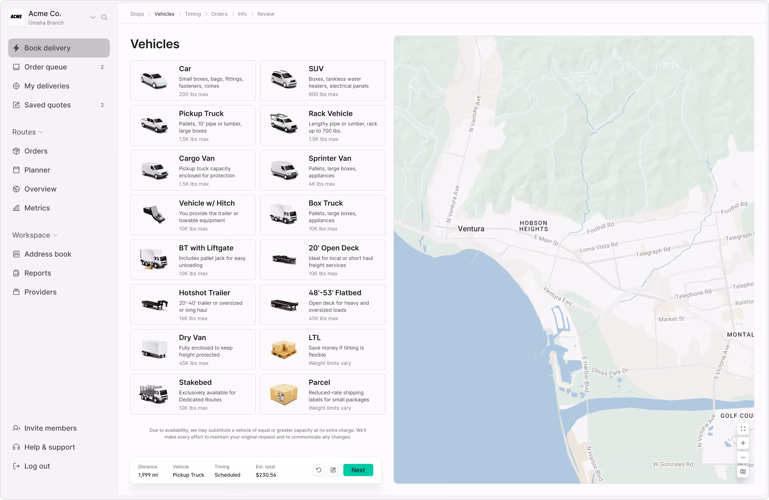 Curri app interface showing delivery management dashboard